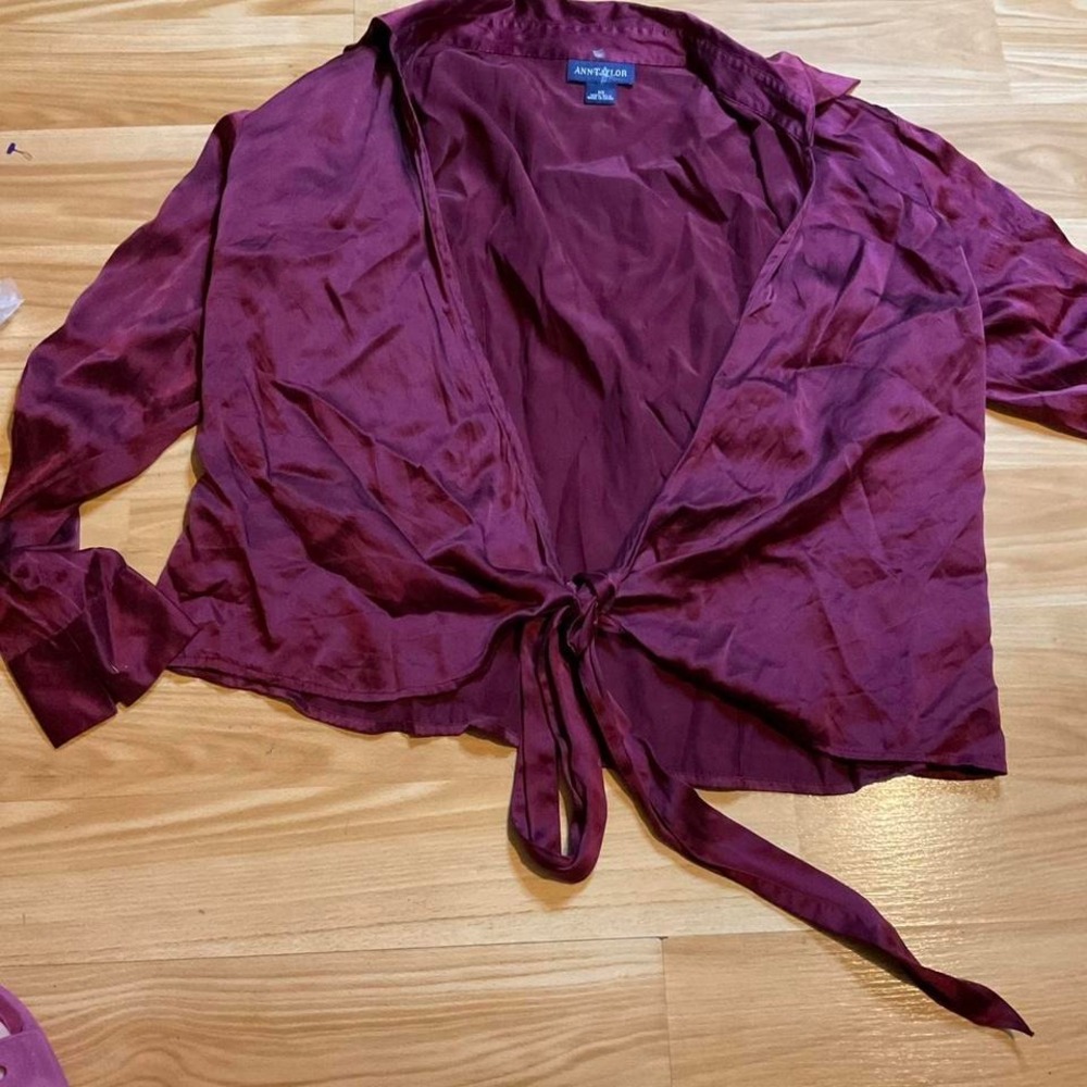 Purple silk tie‎ up top